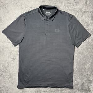 Under Armour Playoff Polo Golf Shirt Gray Striped Mens M Super Soft Short Sleeve
